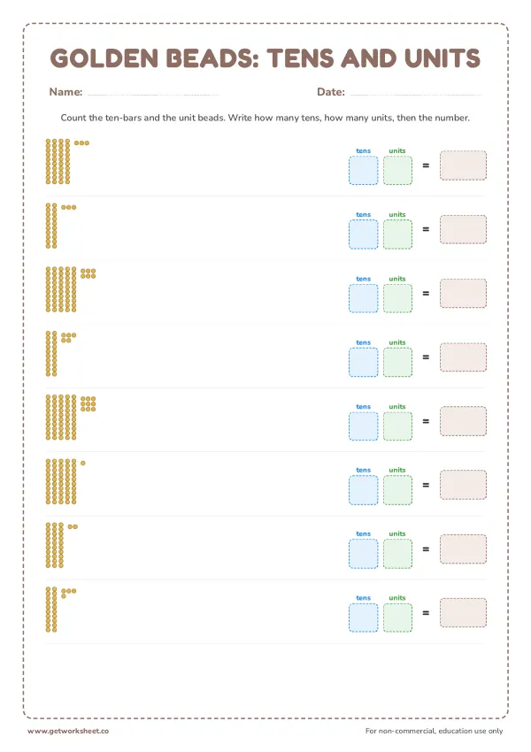 Golden beads: tens and units, set 2, page 1 preview
