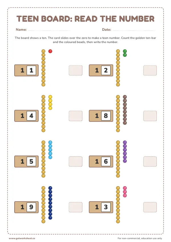 Teen board: read the number, set 2, page 1 preview