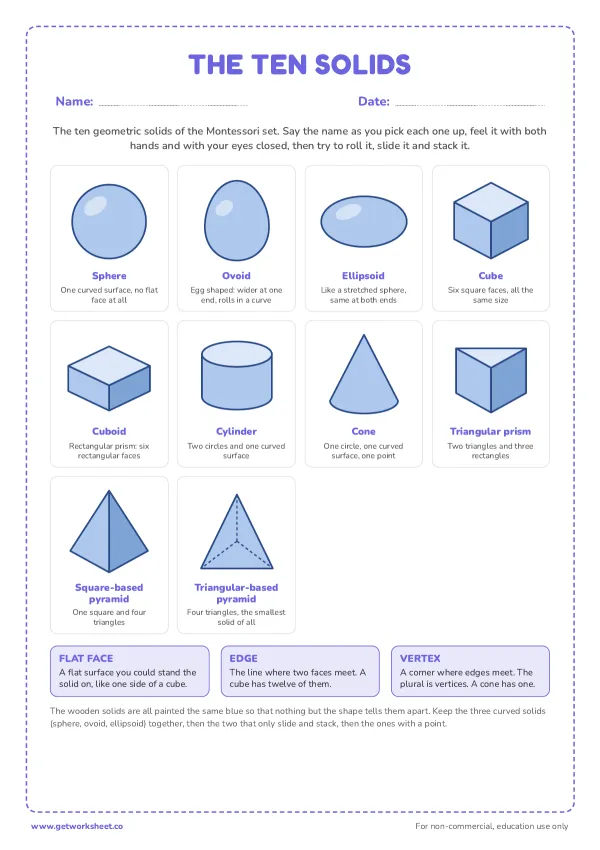 Free Montessori geometric solids worksheets – free printable worksheets preview