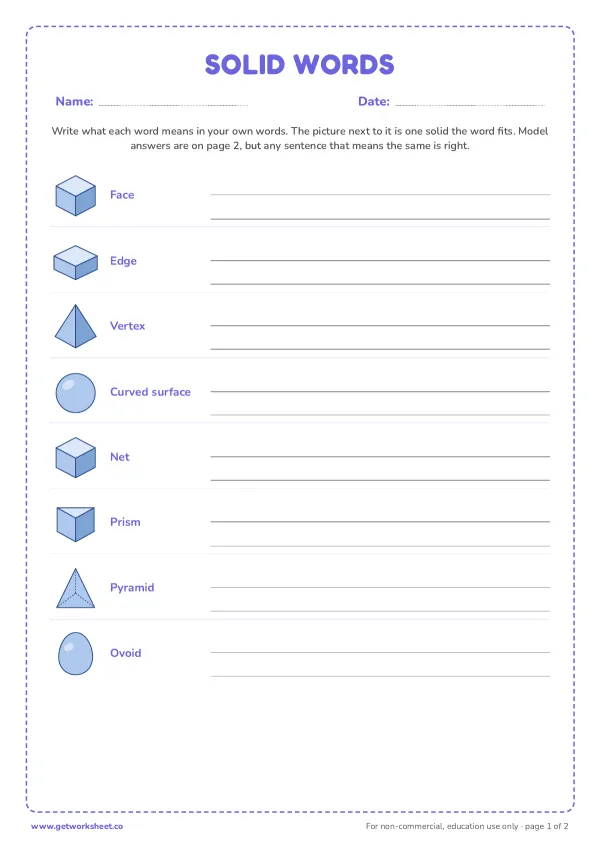 Solid words: write the definition, page 1 preview
