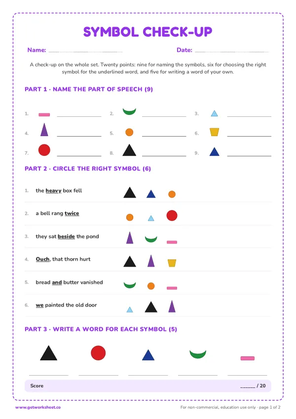 Grammar symbol check-up, twenty points, page 1 preview