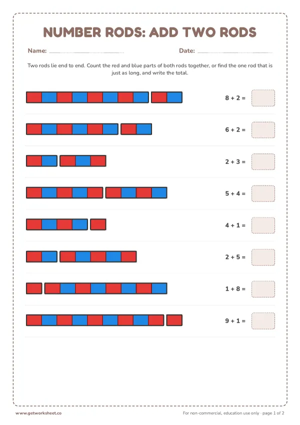 Number rods: add two rods, page 1 preview