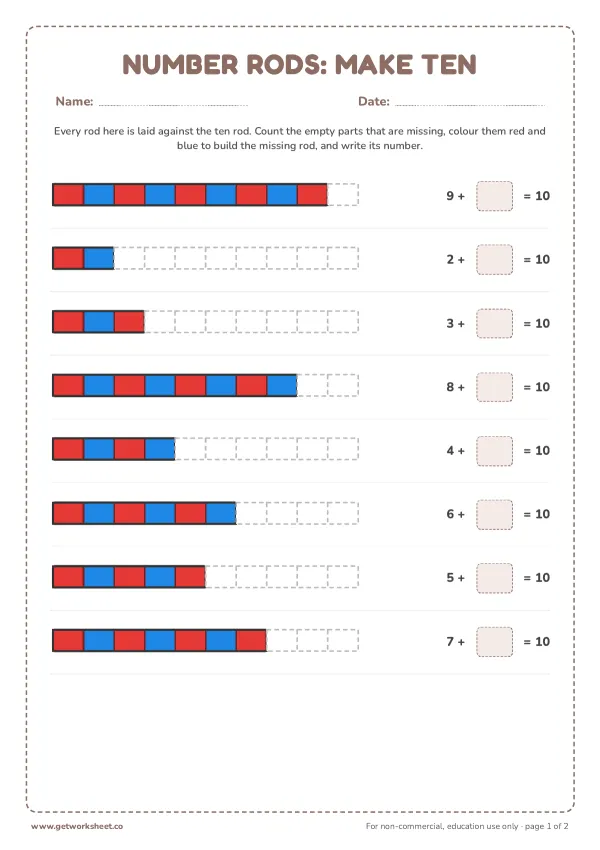 Number rods: make ten, page 1 preview