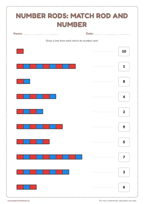 Number rods: match rod and number, set 2, page 1 preview