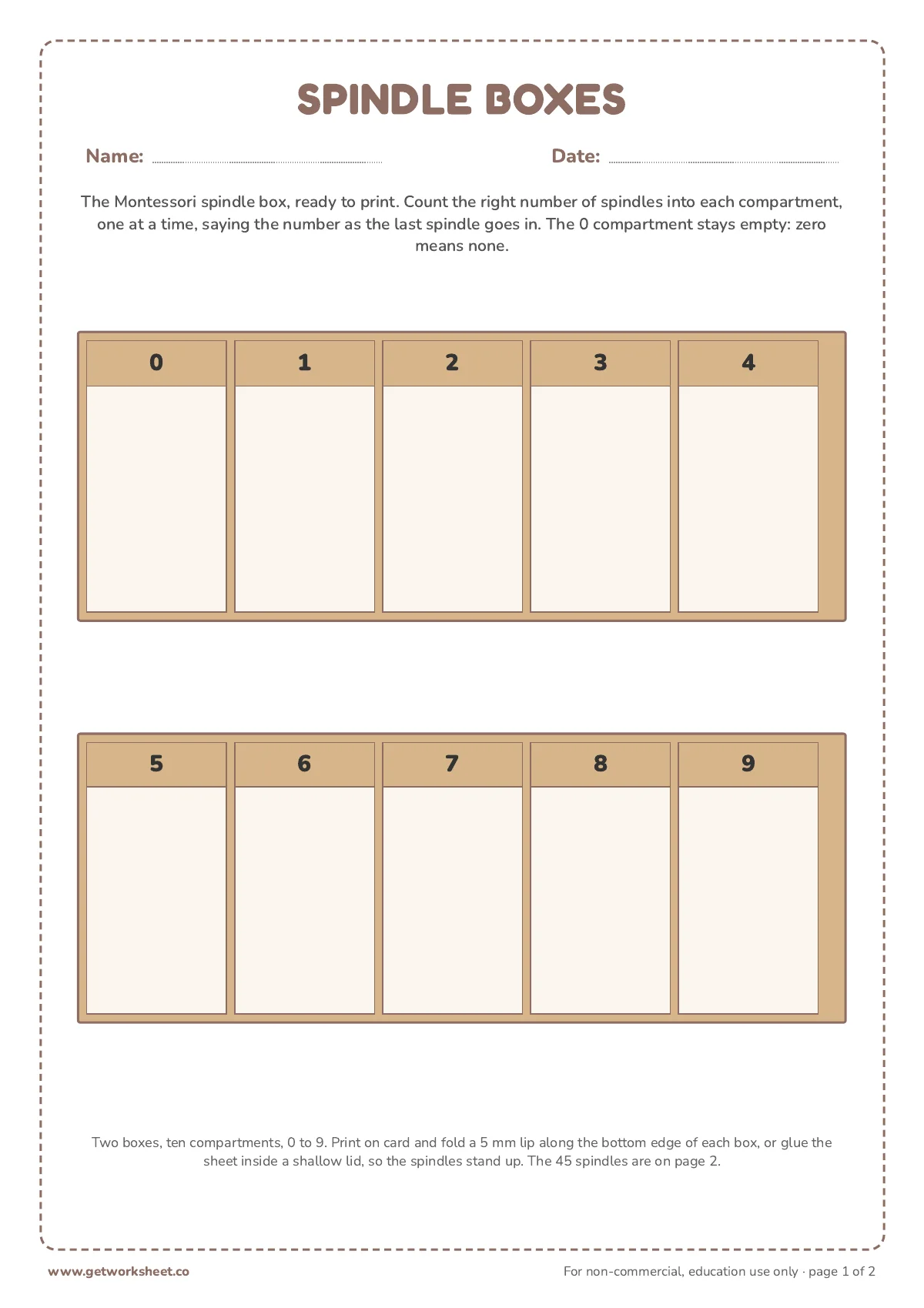 Montessori Spindle Box Worksheets: 7 Free Printables