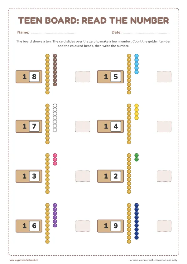 Free Montessori teen board and ten board worksheets – free printable worksheets preview