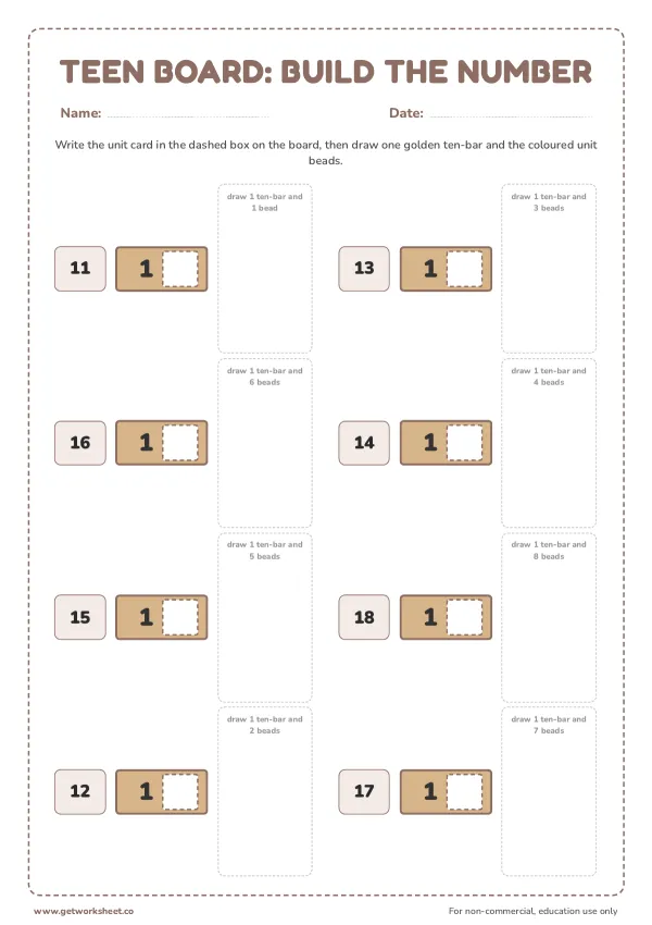 Teen board: build the number, set 2, page 1 preview