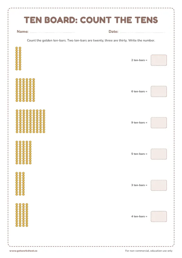 Ten board: count the tens, set 2, page 1 preview