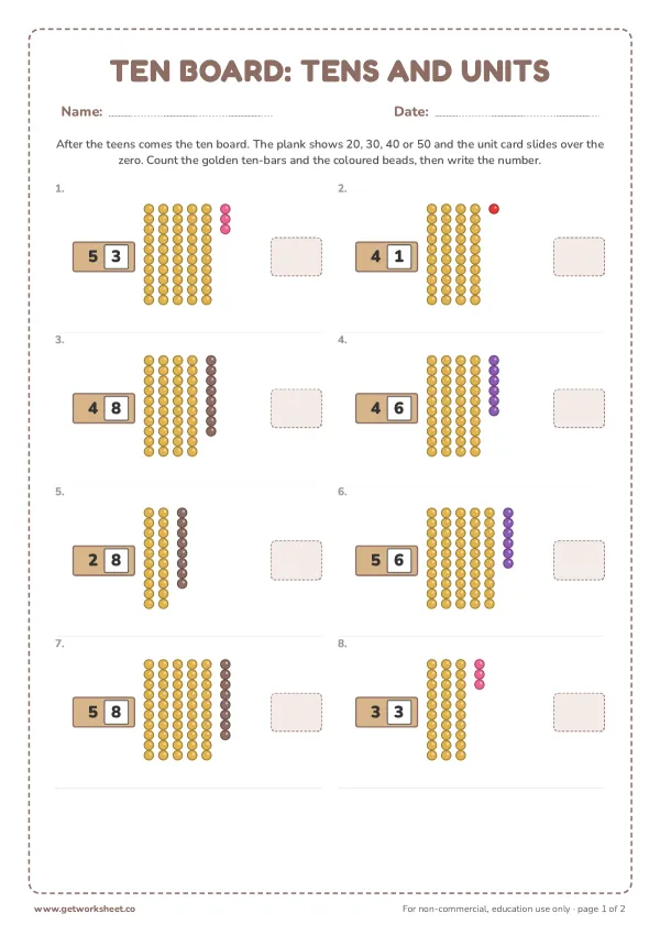 Ten board: tens and units (21 to 59), page 1 preview