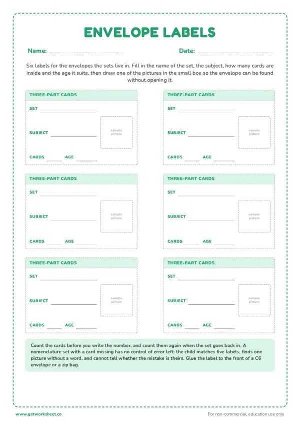 Storage envelope labels, page 1 preview