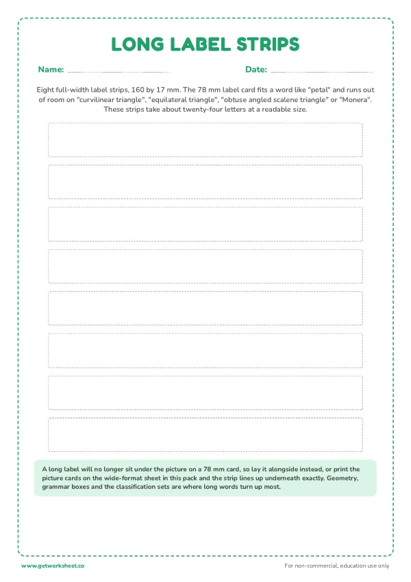 Long label strips for long words, page 1 preview