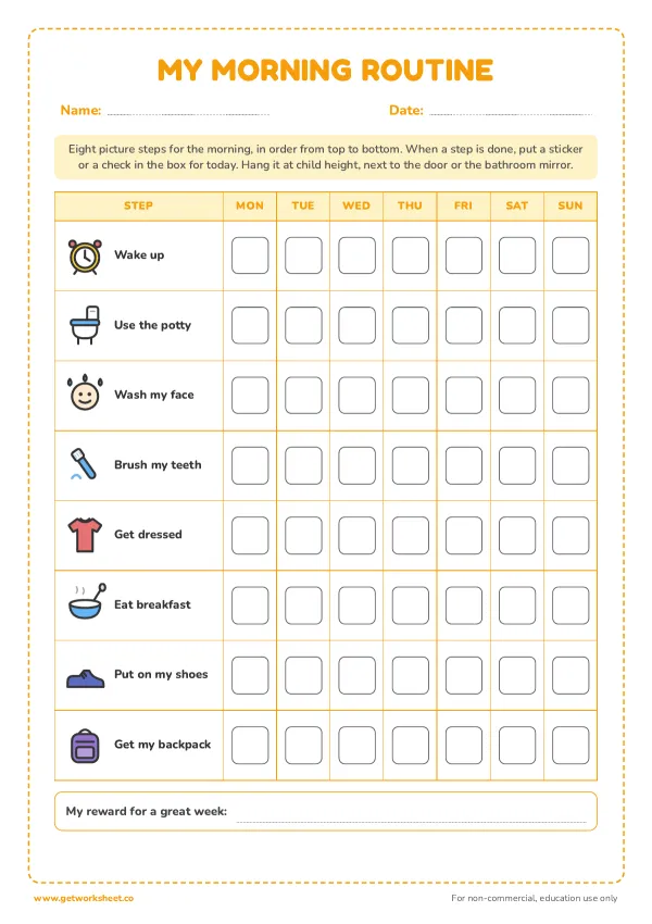 Free morning routine chart printables – free printable worksheets preview