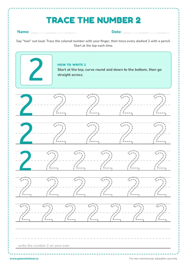 Free number 2 tracing worksheets – free printable worksheets preview