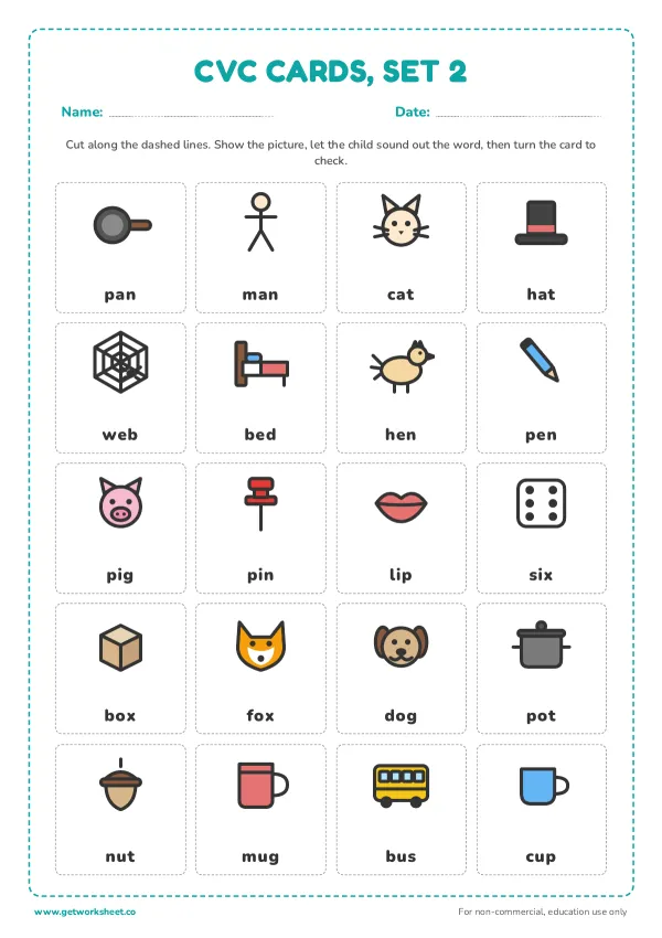 CVC picture and word cards, set 2, page 1 preview