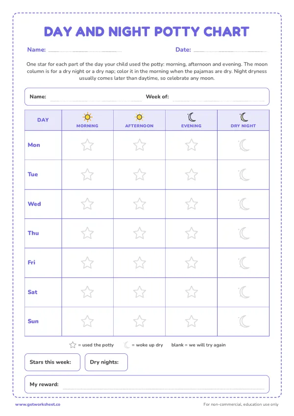 Day and night potty chart, page 1 preview