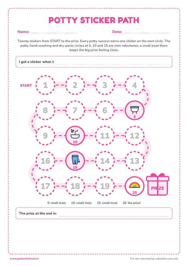 Potty sticker path: 20 steps to the prize, page 1 preview