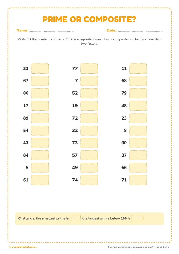 Prime or composite? Set 3: 30 new numbers, page 1 preview