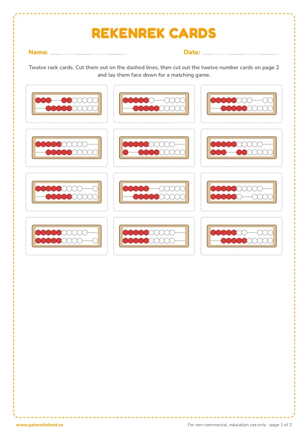 Rekenrek matching cards to cut out, page 1 preview