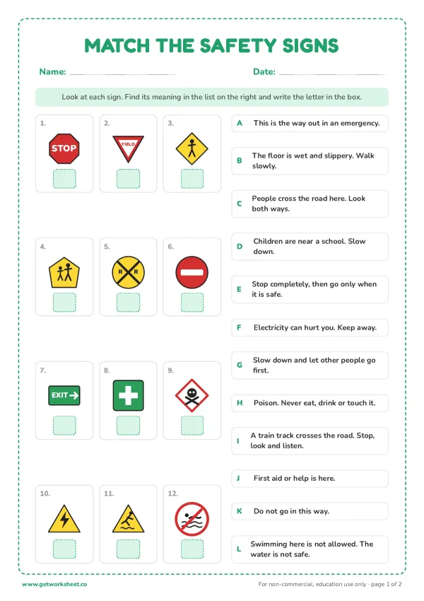 Match the safety signs, set 2, page 1 preview