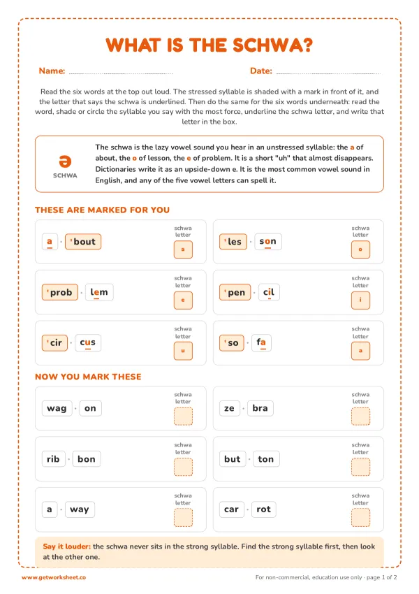 Free schwa sound worksheets – free printable worksheets preview
