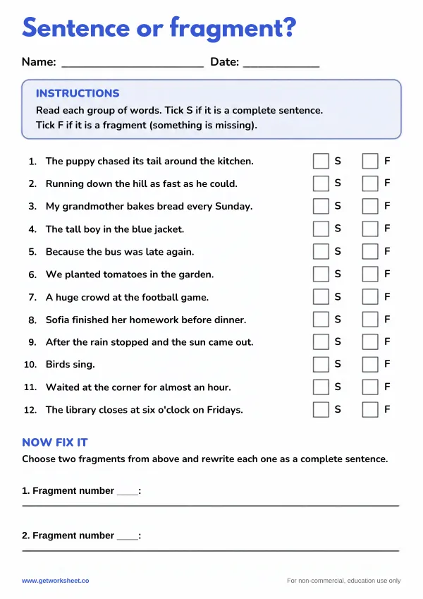 Free sentence fragments worksheets – free printable worksheets preview