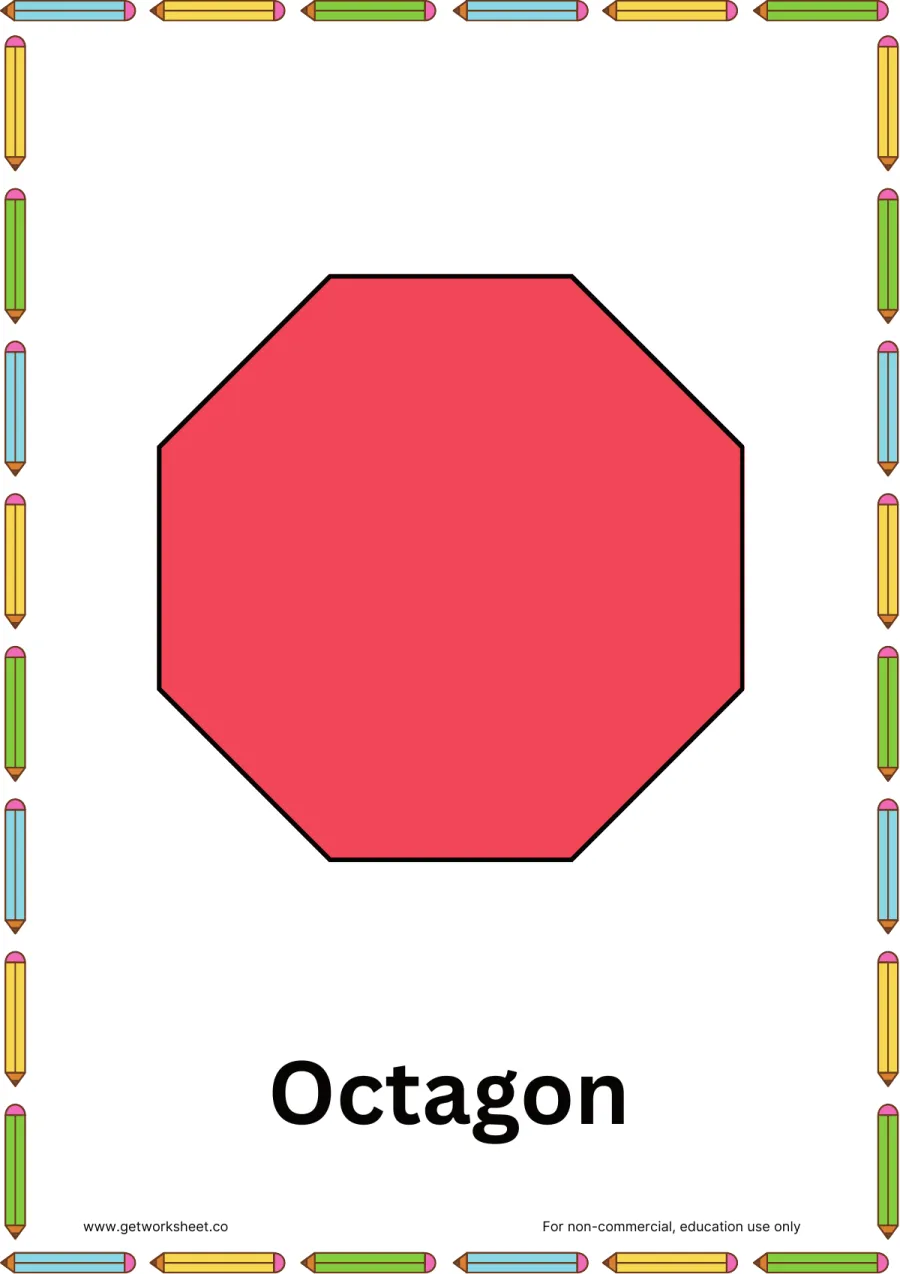 Octagon flashcard Octagon flashcard – free printable PDF worksheet, page 1 preview (Free shapes flashcards)
