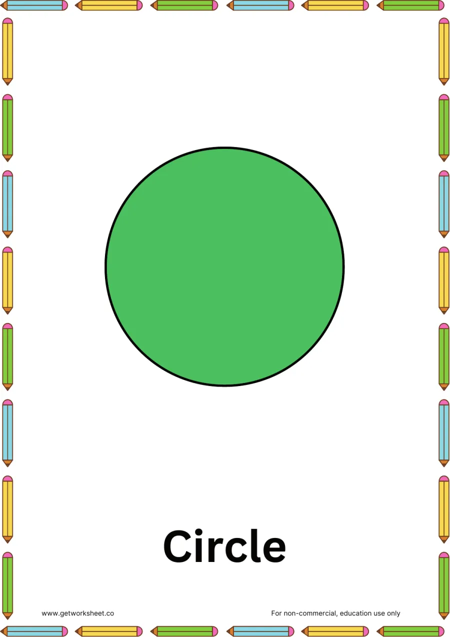 Circle flashcard Circle flashcard – free printable PDF worksheet, page 1 preview (Free shapes flashcards)