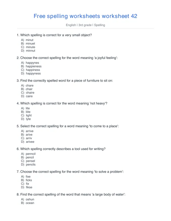 Free spelling worksheets – free printable worksheets preview