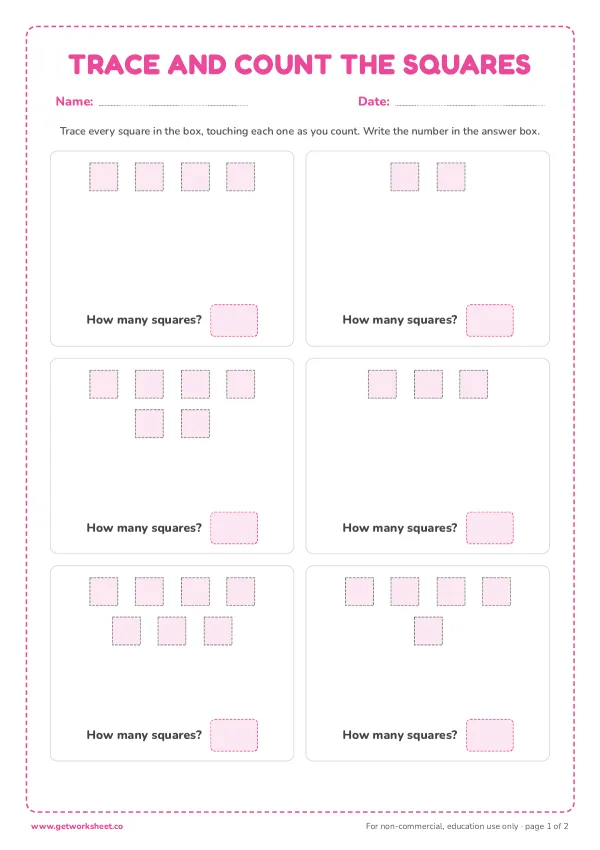 Trace and count the squares (2 to 7), page 1 preview