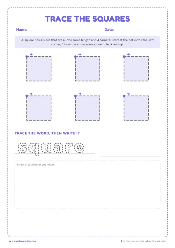 Trace the squares and write the word, page 1 preview