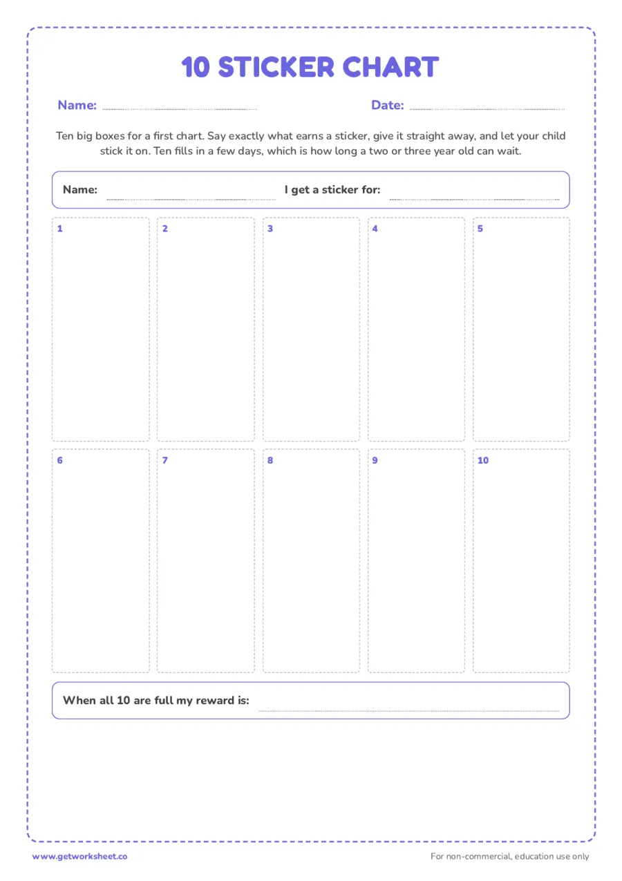 10 sticker chart 10 sticker chart – free printable PDF worksheet, page 1 preview (6 free sticker chart printables)