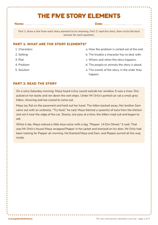 Free story elements worksheets – free printable worksheets preview