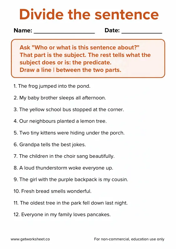 Free subject and predicate worksheets – free printable worksheets preview