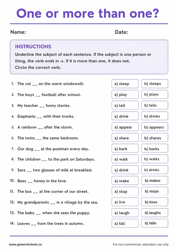 Free subject-verb agreement worksheets – free printable worksheets preview