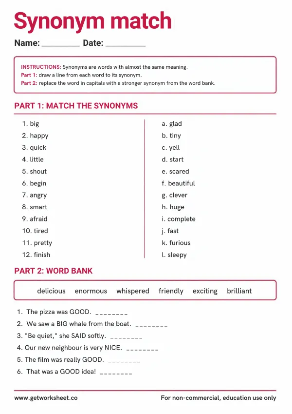 Free synonyms and antonyms worksheets – free printable worksheets preview