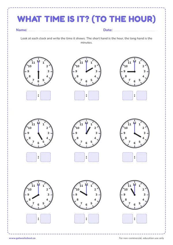 Free telling time worksheets – free printable worksheets preview