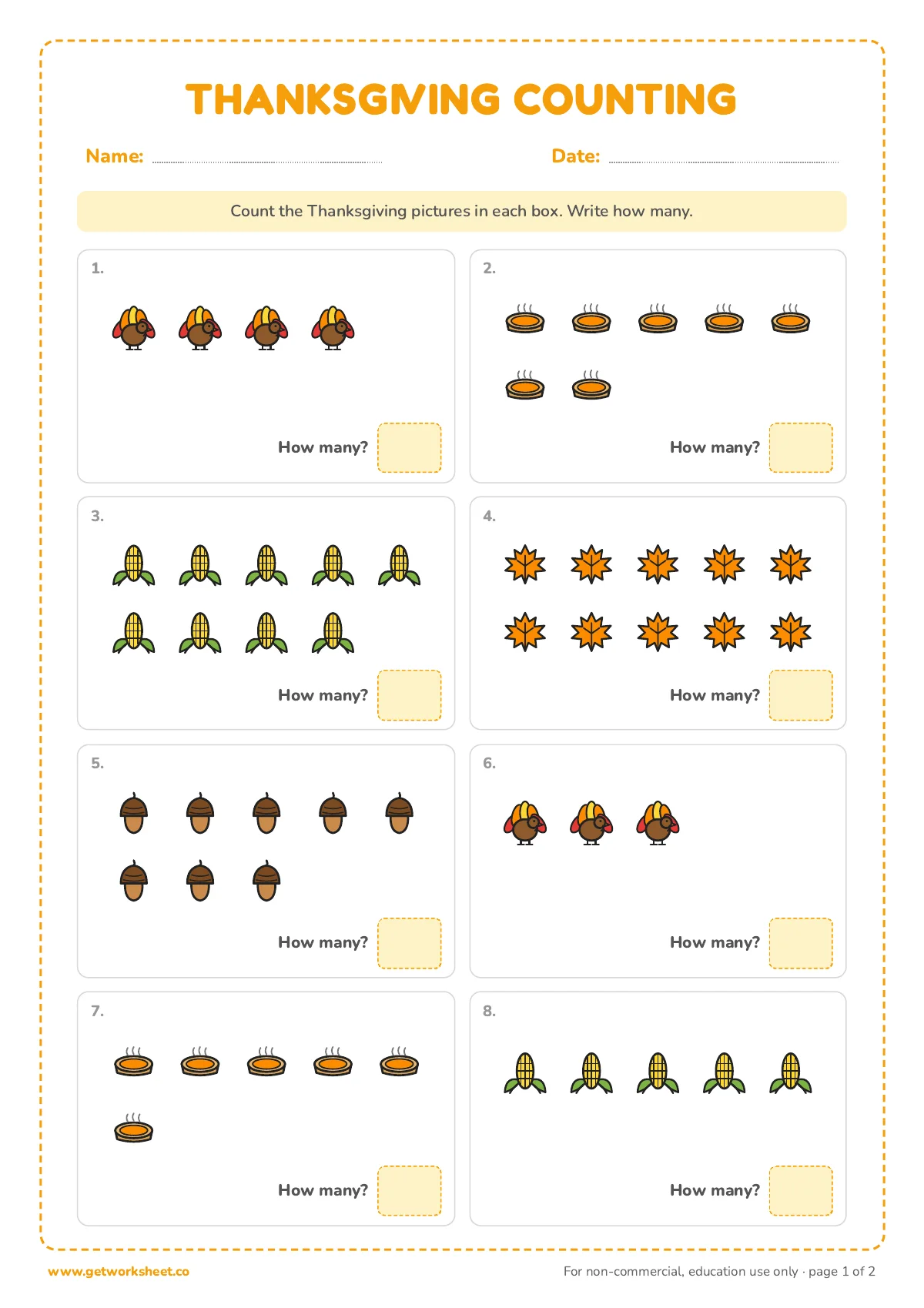 Thanksgiving Math Worksheets: 5 Free PDFs for K to Grade 2