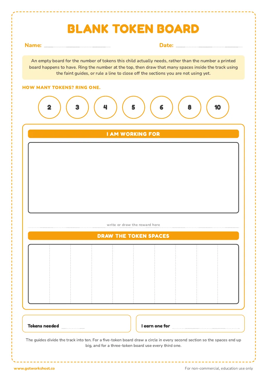 Blank token board (draw the spaces) Blank token board (draw the spaces) – free printable PDF worksheet, page 1 preview (7 free token board printables)
