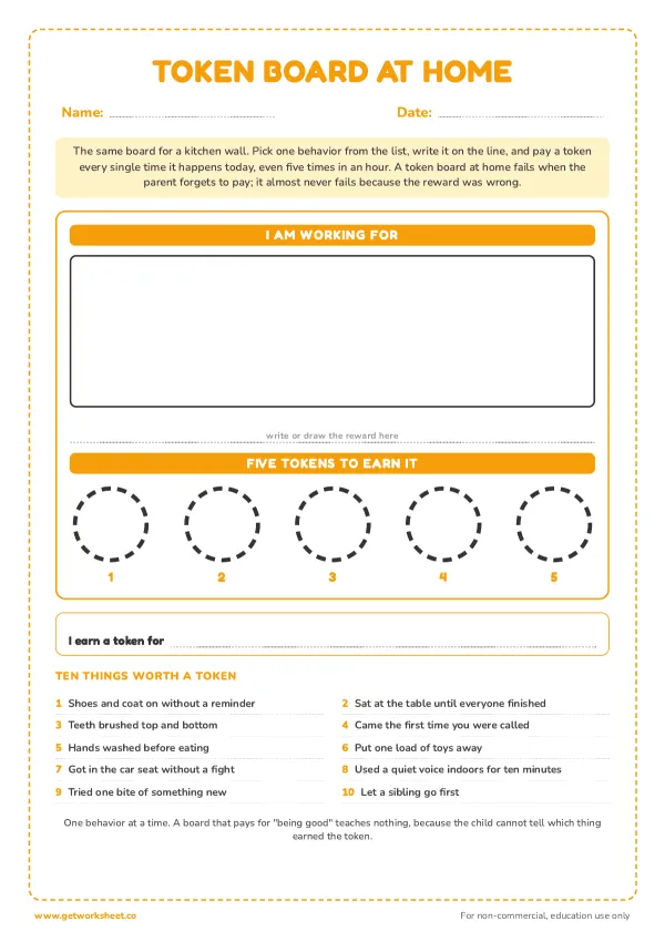 Token board for home, page 1 preview