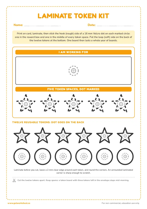 Laminate-and-reuse token kit, page 1 preview