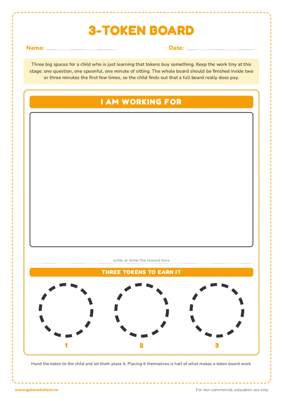 3-token board for a child starting out 3-token board for a child starting out – free printable PDF worksheet, page 1 preview (7 free token board printables)