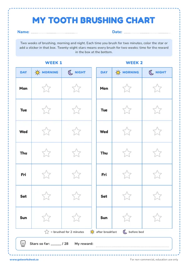 Free tooth brushing chart printables – free printable worksheets preview