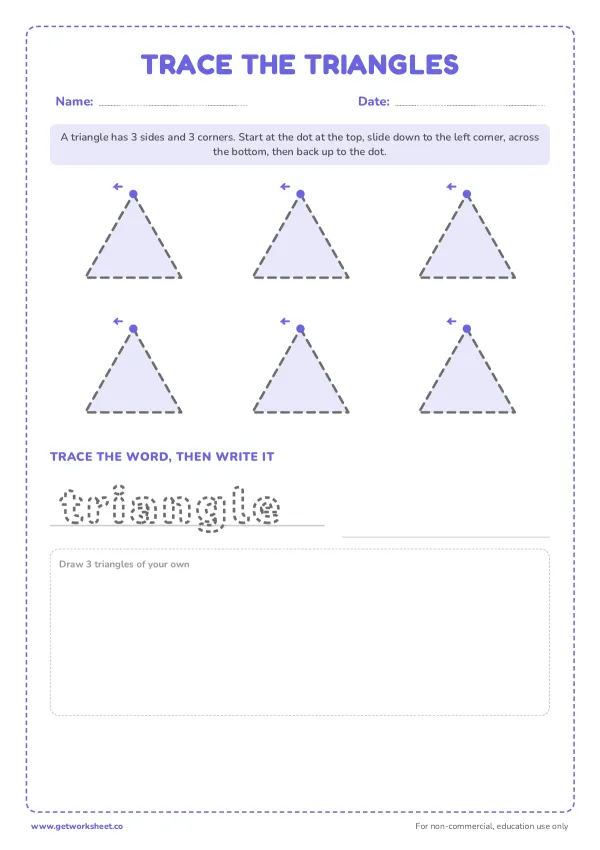 Trace the triangles and write the word, page 1 preview