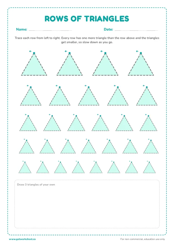Rows of triangles: 4 to 8 a row, page 1 preview