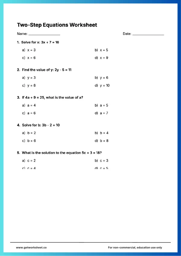 Free two step equations worksheets – free printable worksheets preview
