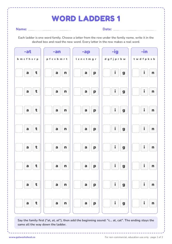 Free word families worksheets – free printable worksheets preview